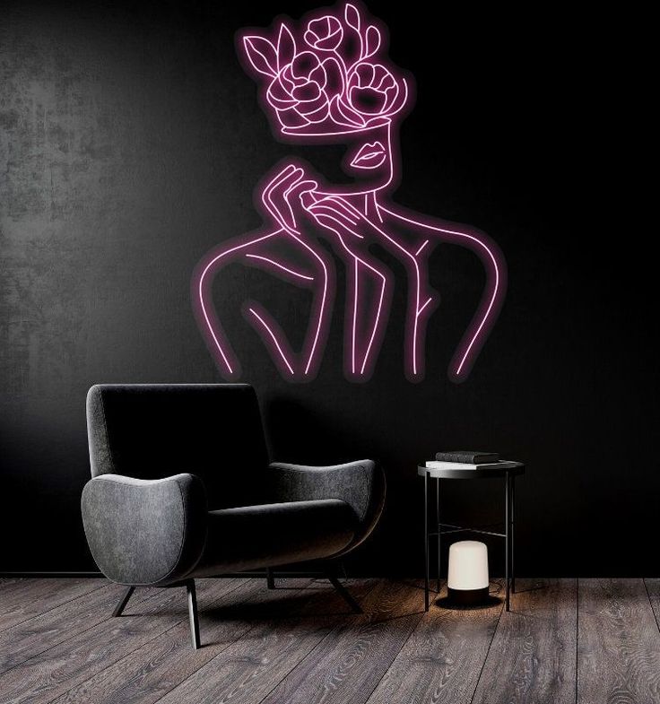Girl with roses neon