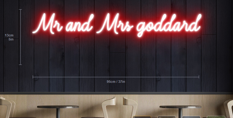 cutom neon sign Mr and Mrs goddard