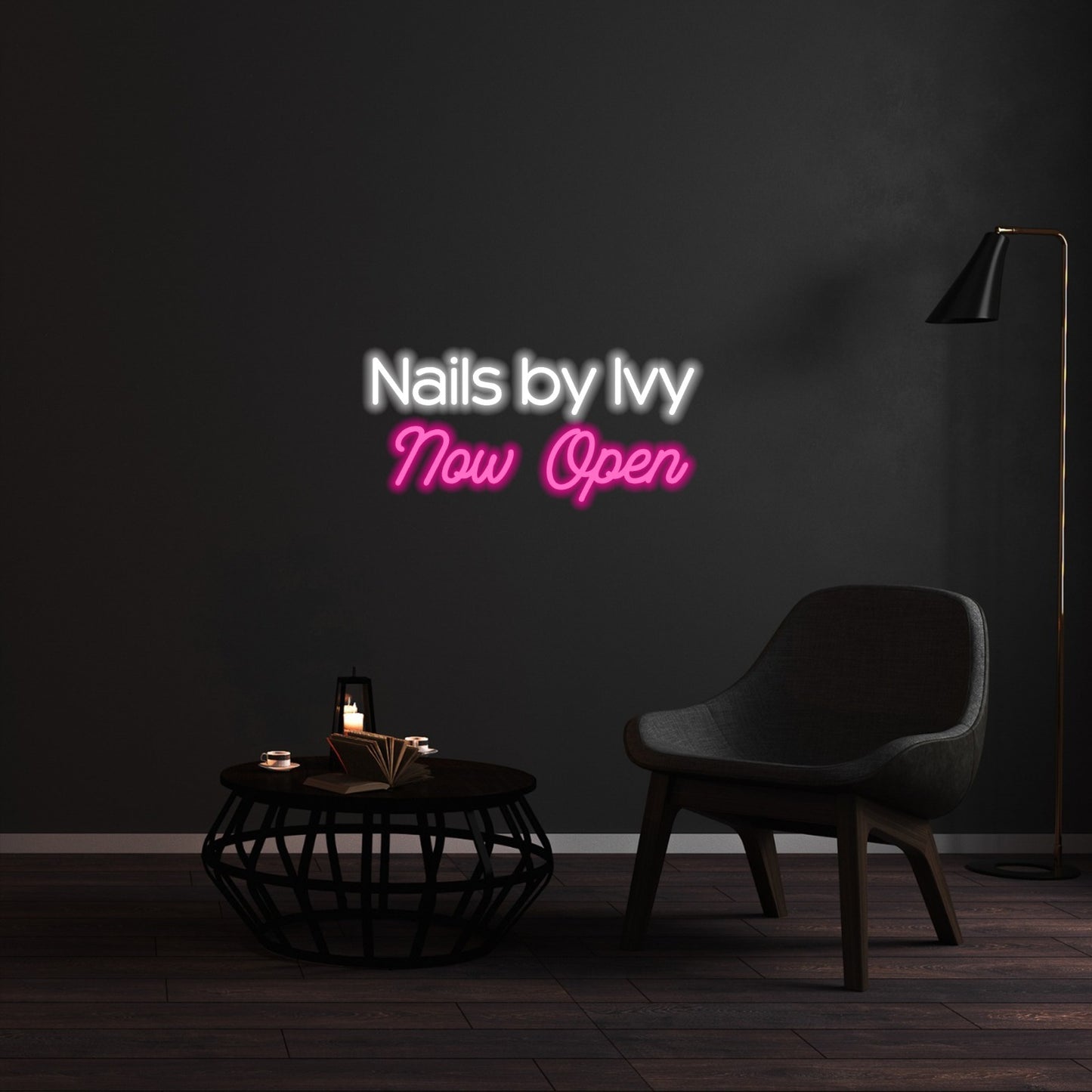 Nails by Ivy Now open custom neon sign