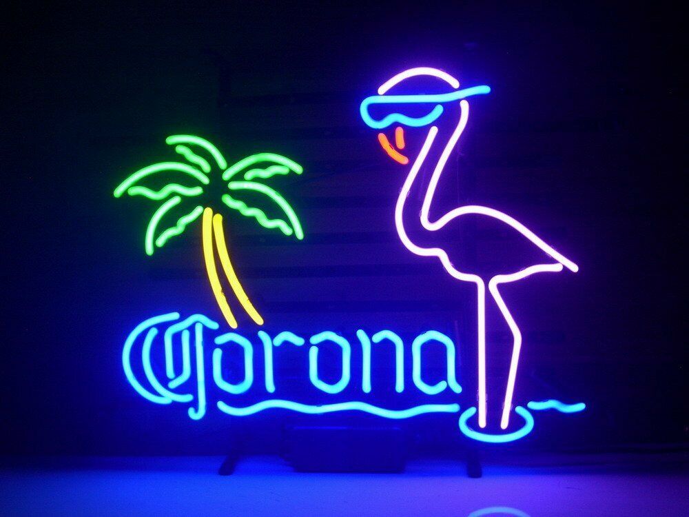 Corona with Flamingo Neon Sign