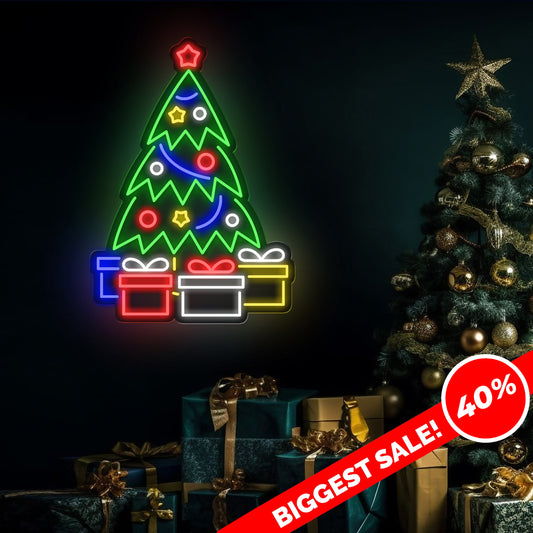 Christmas Tree & Gifts Neon Sign