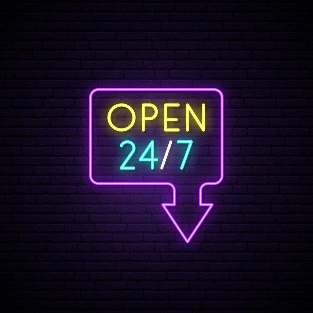 Open 24/7 Noen Sign