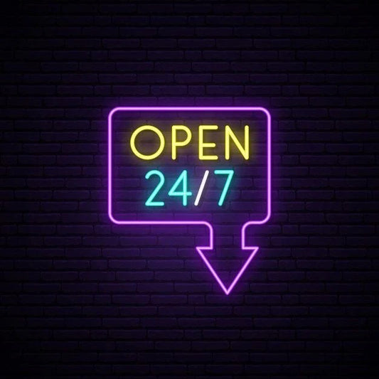 Open 24/7 Noen Sign